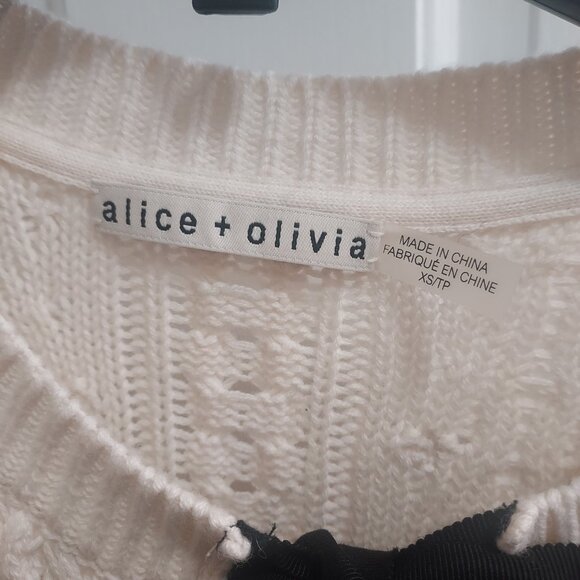 Alice + Olivia Kitty Puff Sleeve Bow Sweater White Dress - Picture 3 of 9